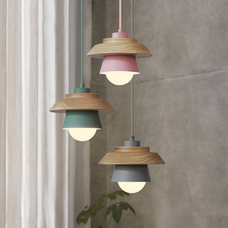 Creative Colorful Wood Bowl Shades Pendant Lamps Ceiling Pendant Lights
