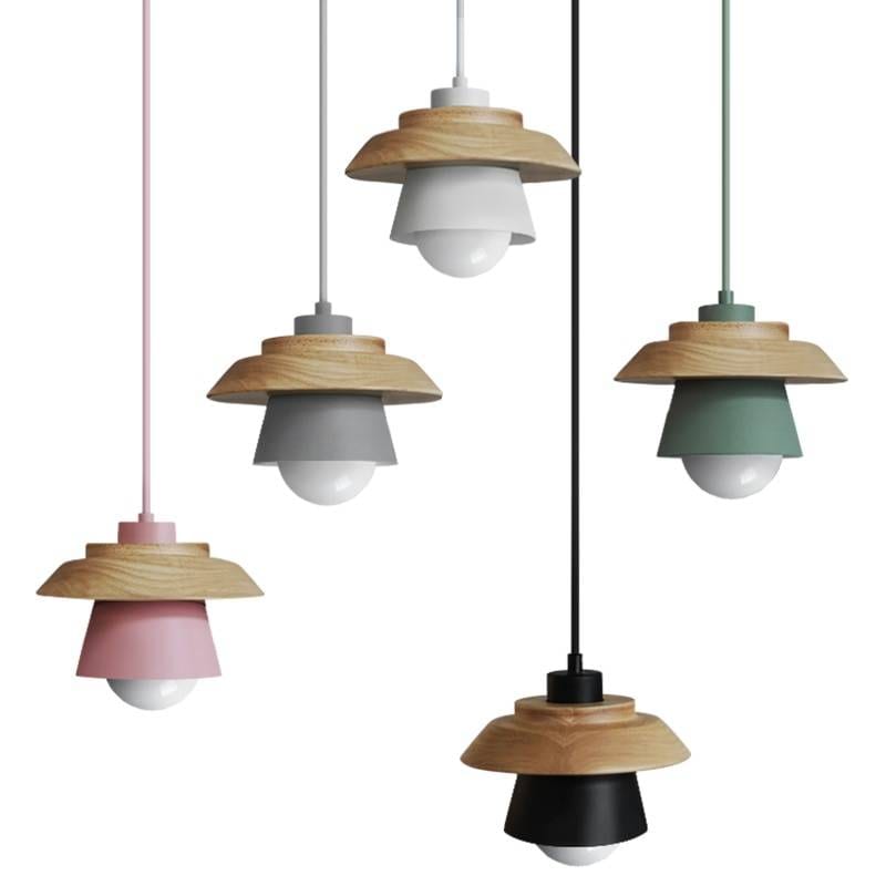 Creative Colorful Wood Bowl Shades Pendant Lamps Ceiling Pendant Lights