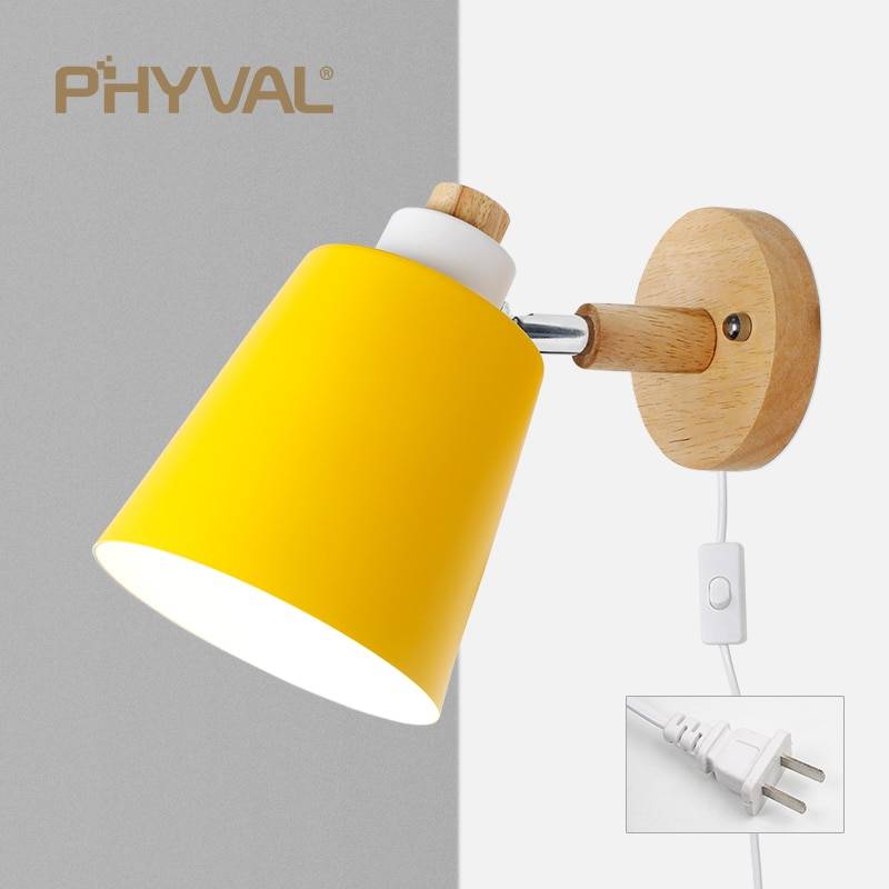 Nordic Macaron Color Iron & Wood Sconce Wall Lamp Indoor Wall Lamps