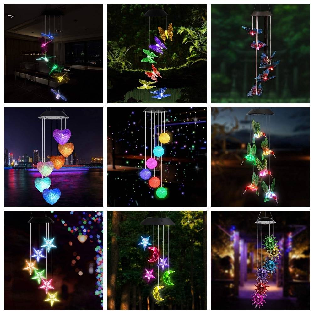 LED Solar Hanging Wind Chime Crystal Light Garden Decorative Lights