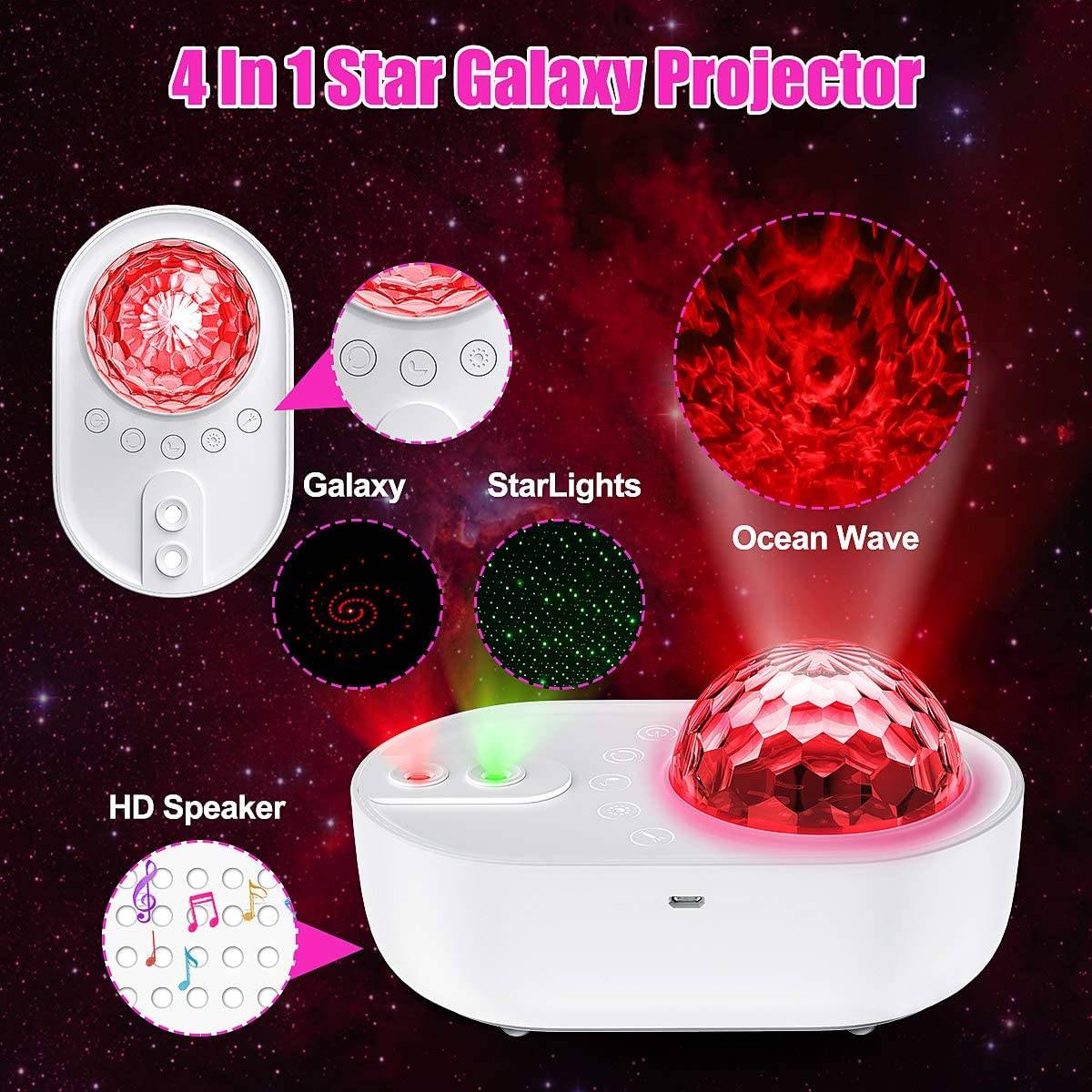 Starry Night Light Projector with Bluetooth Speaker Night Lamps Novelty Lightings