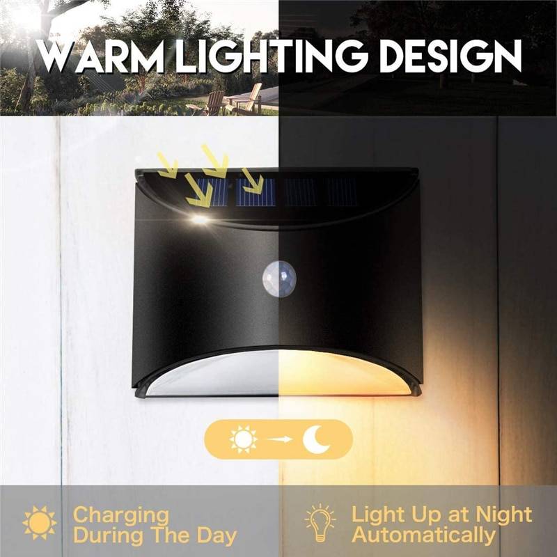 LED Solar Light Outdoor Wall Light Waterproof Garden Wall Lamp Front Door Patio Fence Light with Motion Sensor Warm White 2pcs Exterior Wall Lamps Outdoor Landscape Lightings