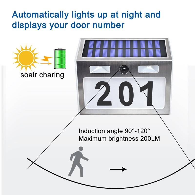 Solar House Number Plaque Light with 200LM Motion Sensor LED Lights Address Number for Home Garden Door Solar Lamp Lighting Solar Powered Security Lights