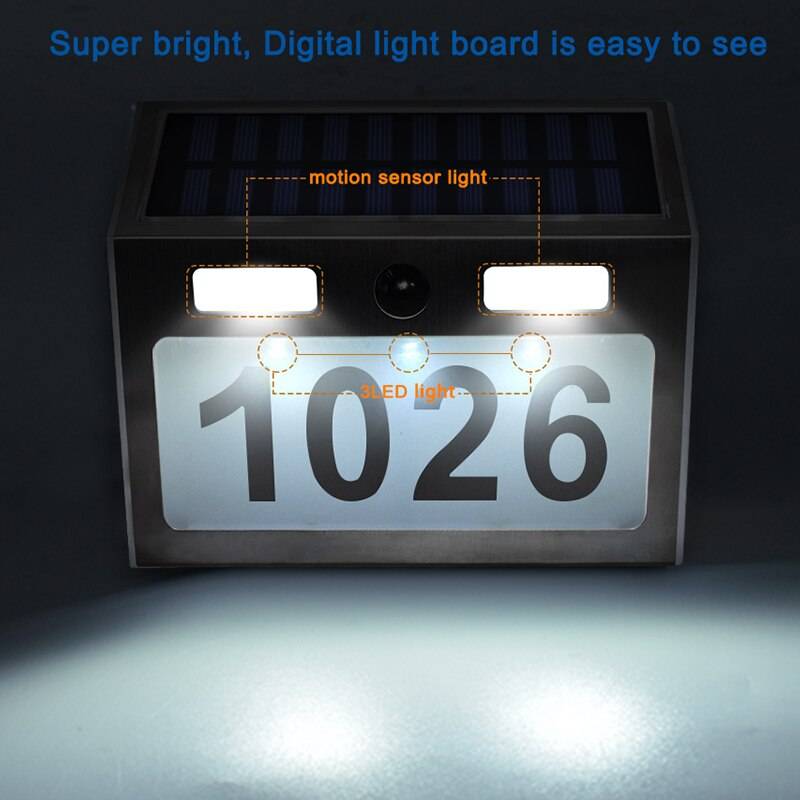 Solar House Number Plaque Light with 200LM Motion Sensor LED Lights Address Number for Home Garden Door Solar Lamp Lighting Solar Powered Security Lights
