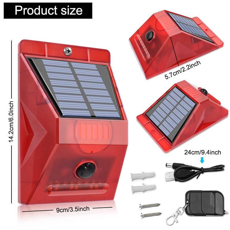 Solar Strobe Light with Motion Detector Remote Controller Solar Alarm Lamp 129db Sound Security Siren Lights IP65 Waterproof Solar Powered Security Lights
