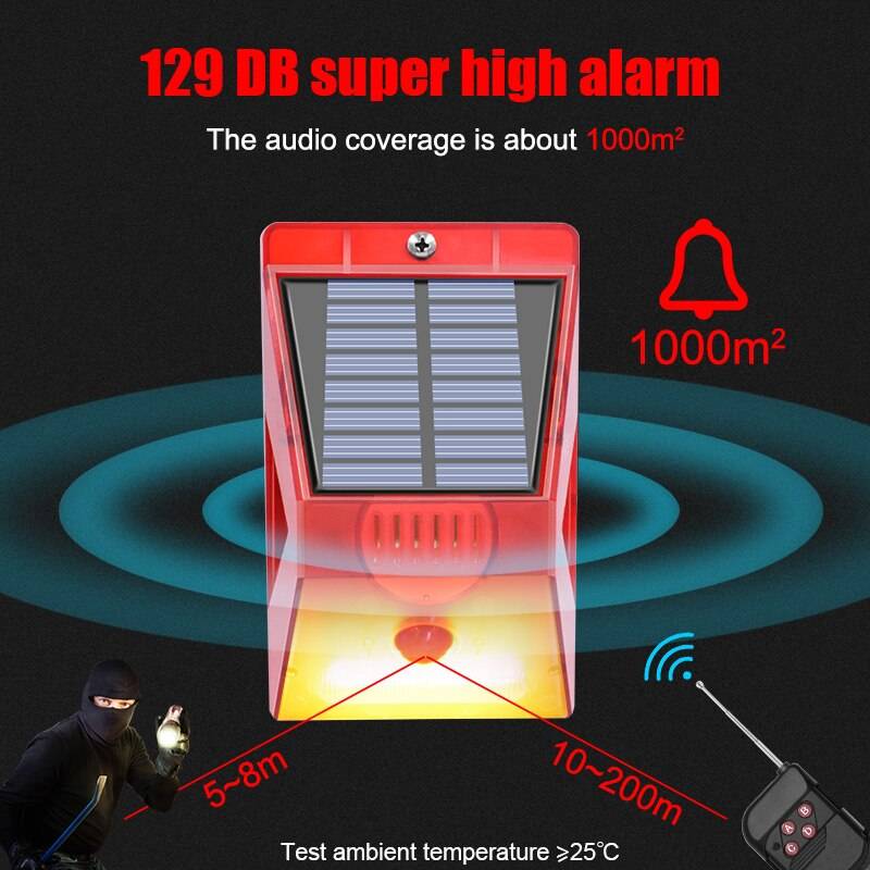Solar Strobe Light with Motion Detector Remote Controller Solar Alarm Lamp 129db Sound Security Siren Lights IP65 Waterproof Solar Powered Security Lights
