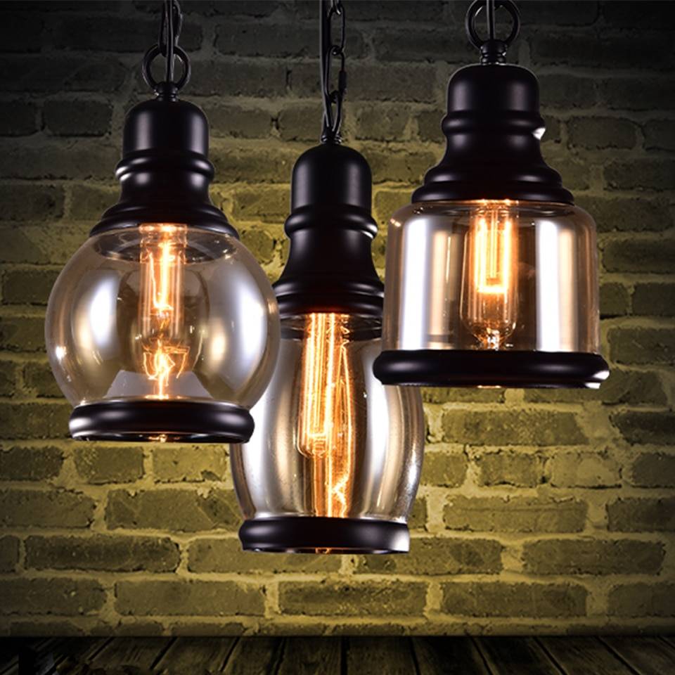 Vintage Loft Pendant Light Industrial Style Amber Glass Lamp Bar/Restaurant Retro Room Bar Bed Room 3 Style Pendant Light Pendant Lights