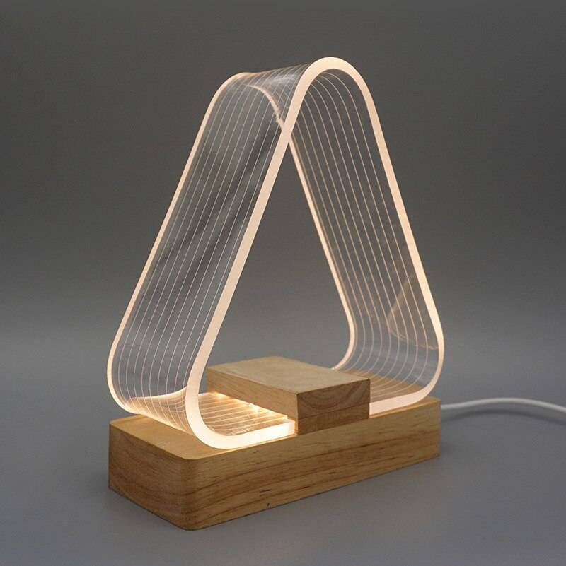 3D Nordic Style Desk Lamp USB Rechargeable Dimmable Warm White Geometric Modeling Acrylic LED Night Light Wood Base Desk & Table Lamps