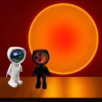USB 360°sunset Projector Lamp Robot Led Projector Night Lights Rainbow Sunset Red Selfie Light Bedroom Atmosphere Table Lamp Holiday Decoration Lights