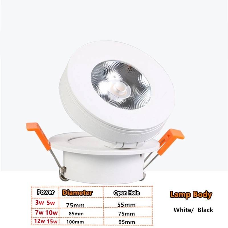 Dimmable 3W/5W/7W 12W Slim COB Ceiling Recessed Downlight 360 Degree Rotatable 90degree Foldable LED Spot Light Indoor Lighting LED Ceiling Downlights
