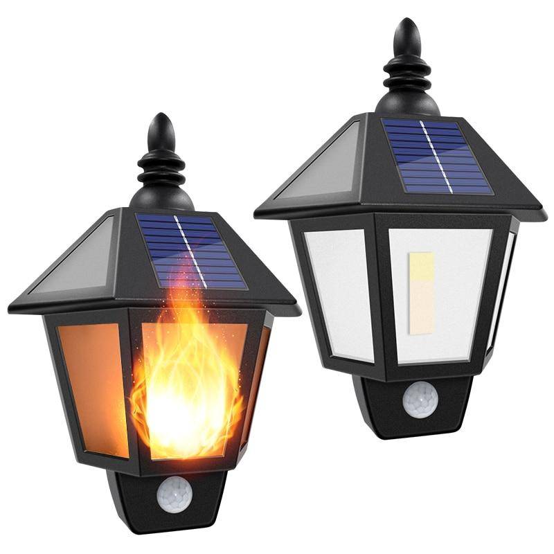Solar LED Flame-Flickering Outdoor Security Wall Lamp Exterior Wall Lamps Outdoor Landscape Lightings Solar Powered Security Lights