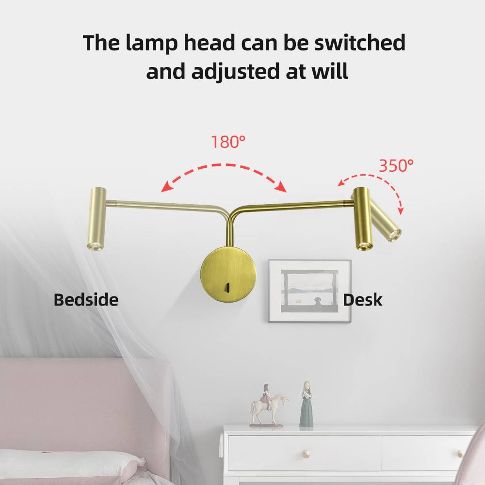 ZEROUNO Modern Wall Lamps Rotation Home Indoor Decor Bedroom Switch LED 3W Reading Light Bedside Indoor Home Interior Indoor Wall Lamps
