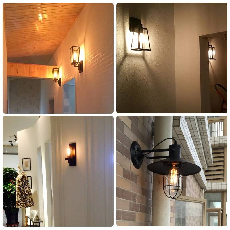 Vintage Industrial Wrought Iron Glass Shade Wall Lamp Wall Lamps (Indoor)