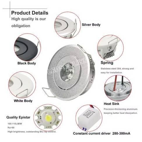 10PCs/Pk Mini Recessed LED Cabinet Spotlights LED Ceiling Downlights