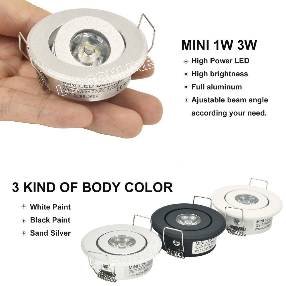 10pc 1W Mini led Downlight Cabinet Recessed Spot light led Driver Pure Nature Warm white and White Silver Black body AC85-265V LED Ceiling Downlights