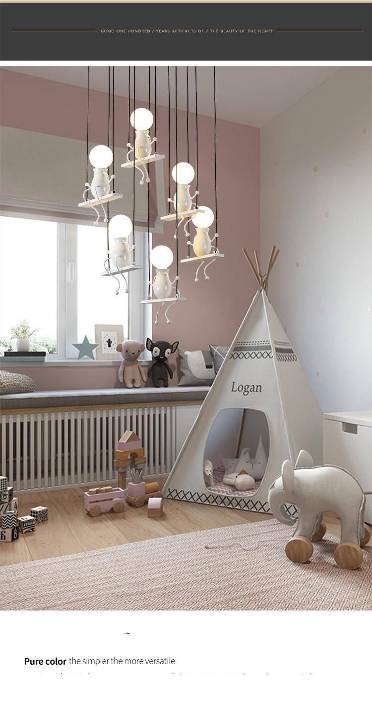 Creative Little Man Swing Pendant Light Modern Hanging Lamp Children's Room Bedroom Beside Metal Cord Pandant Lamps For Kids