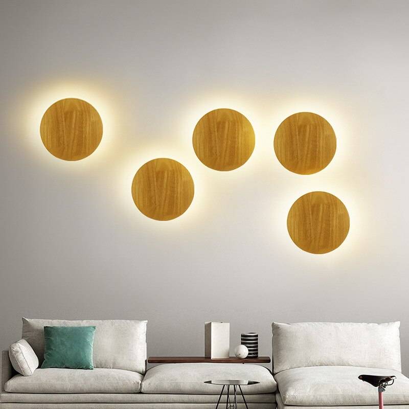 Nordic Interior Wooden Wall Lamp Eclipse Wandlamp Bedroom Bedside Hotel Rooms Aisle Design Round Korean Round Led Wall Lights Wall Lamps (Indoor)