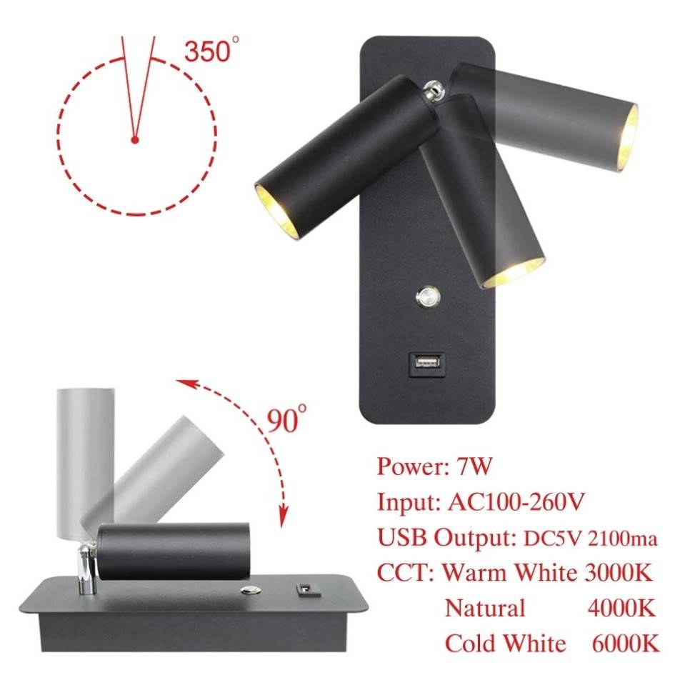 USB Charging Wall Sconce Reading Lamp Wall Lamps (Indoor)