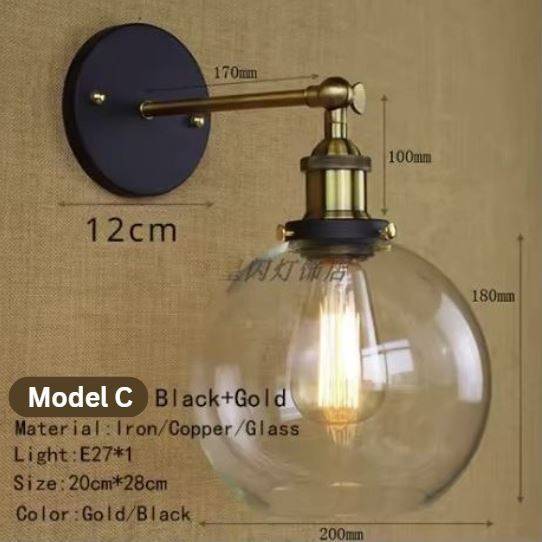 Vintage Loft Single Glass Head Wall Sconce Lamp Wall Lamps (Indoor) Vintage Loft Single Glass Head Wall Sconce Lamp Wall Lamps (Indoor)