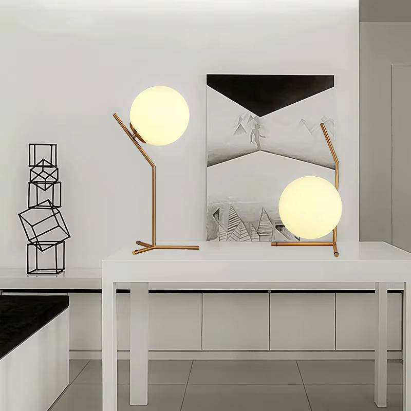 Glass Ball & Brass Stand Table Lamp Desk & Table Lamps