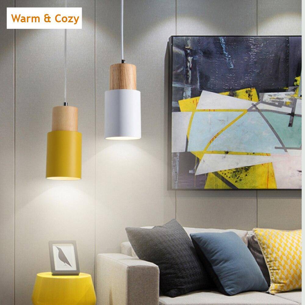 Designer Nordic simple Wood Pendant Lights led hang lamp Colorful Aluminum fixture Kitchen Island bar hotel home decor E27