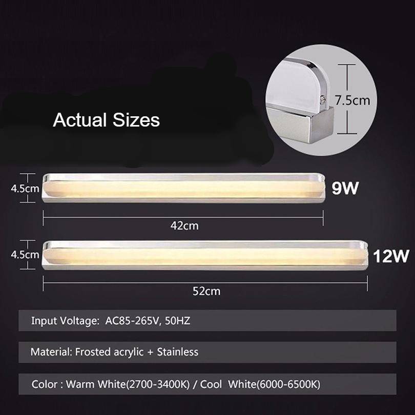 Waterproof LED Mirror 3W 9W 12W Front Light wall lamps AC95-265V Wall Mounted Bathroom LivilingRoom Bedroo Makeup LED Wall Lamp