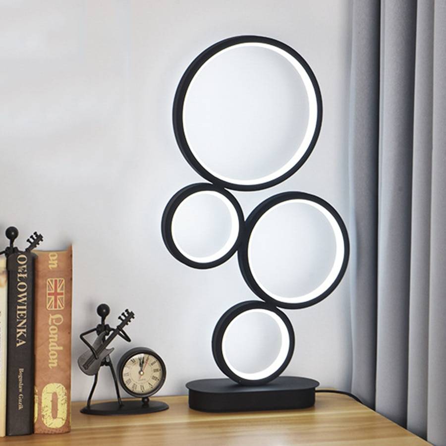 Modern Dimmable LED Table Lamp Modern Round Ring Night Lamp Unique Design 4-Circle Lighting Adjustable Light For Bedside Reading Desk & Table Lamps