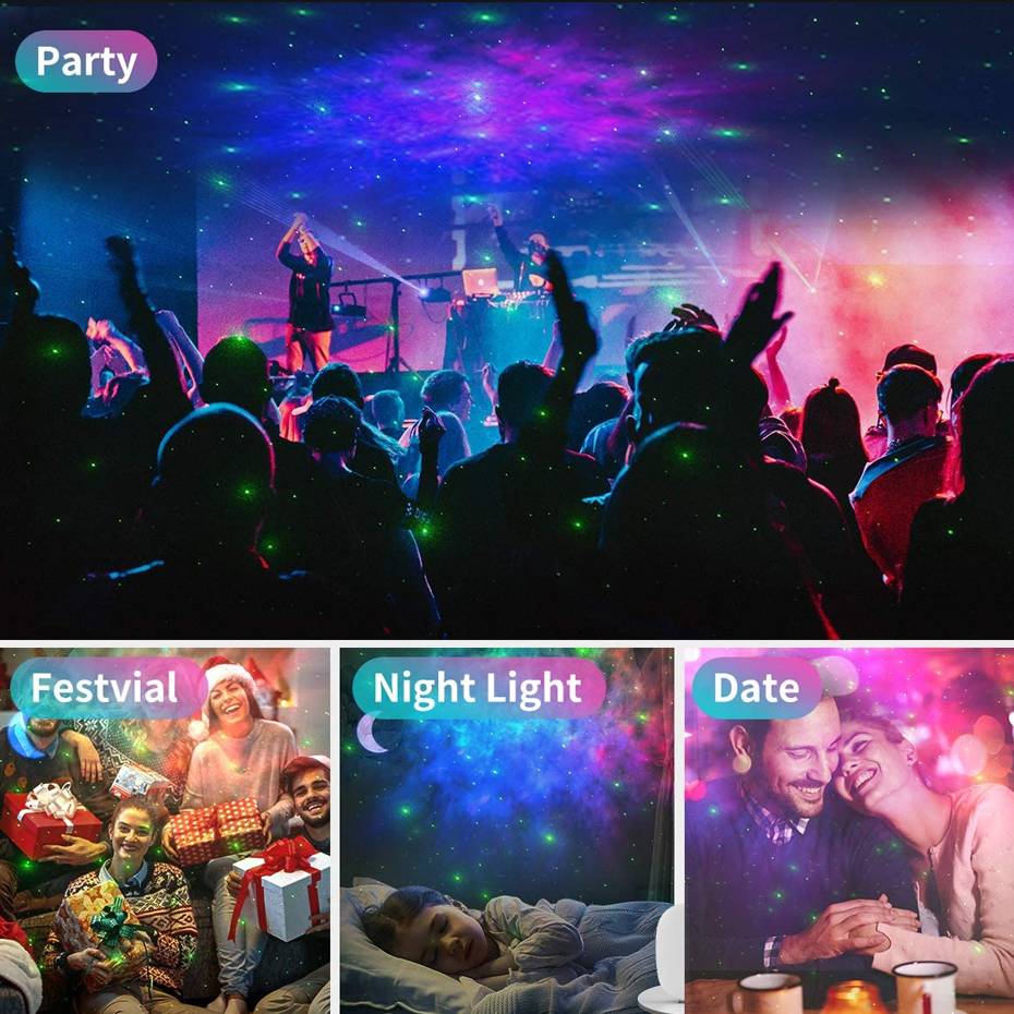 ALIEN Starry Sky Moon Projector Stage Laser Lighting Effect Galax Nebula Ocean Bedroom Kids Party Night Lamp With Music Speaker Novelty Lightings