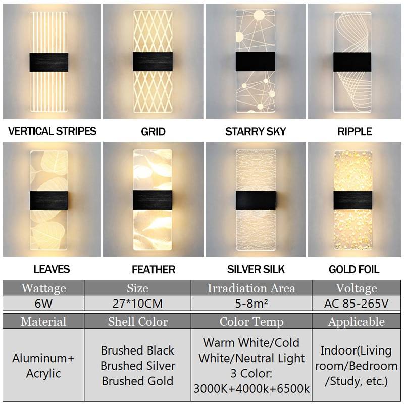 Acrylic Indoor Wall Lamp 6W LED Wall Light Bedroom Living Room Balcony Aisle Bedside Lights Modern Nordic Sconce Lamps AC85-265V Wall Lamps (Indoor)