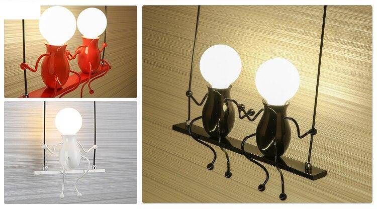 Creative LED Wall Mounted Small Man Swing Children's Room Bedroom Bedside Aisle Wall Sconces Little Boy Art Decor Wall Lighting