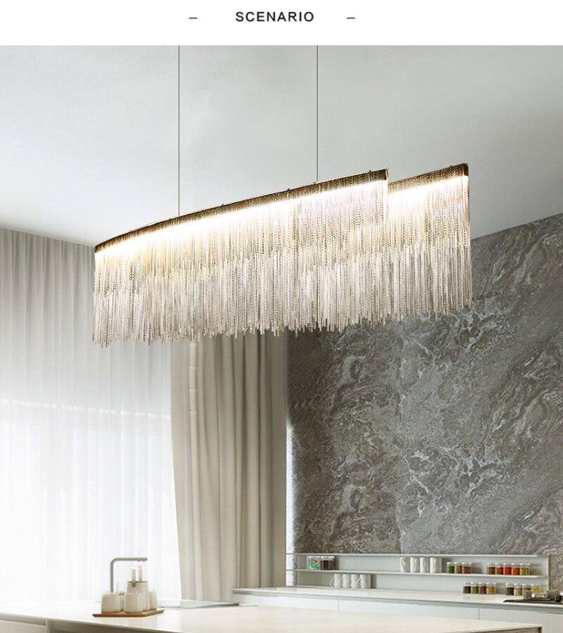 Remote Modern Three Grades Lamp Intensity Tassel Chandelier Nordic Restaurant Luxury Hotel Engineering Chain Living Lighting