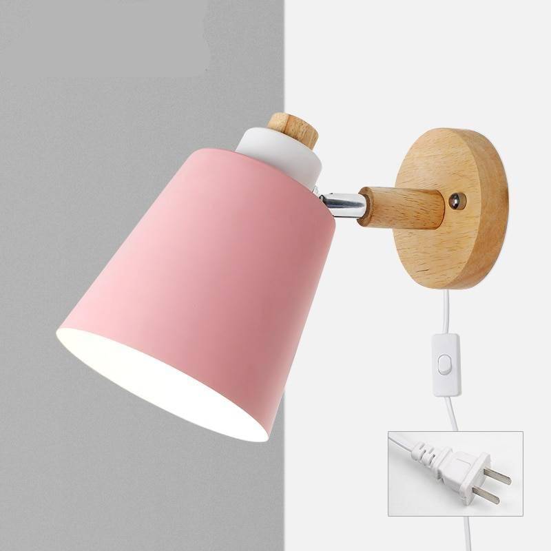 Nordic Macaron Color Iron & Wood Sconce Wall Lamp Wall Lamps (Indoor)