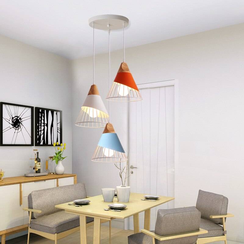 Pendant Lamp Modern E27 Pendant Lights Wood For Bedroom Hanging Lamp Nordic Aluminum Lampshade LED Bulb Kitchen Light Pendant Lights