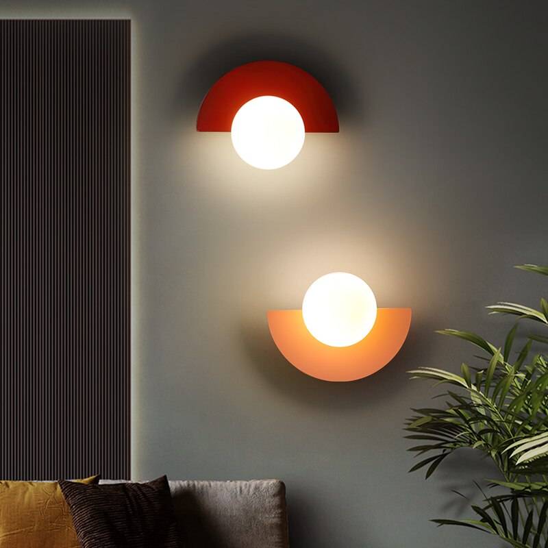 LED Wall Lamp Nordic Wrought Iron Bedroom Bedside Wall Light Simple Colorful Glass Ball бра Indoor Livingroom Sconce Home Decors Wall Lamps (Indoor)