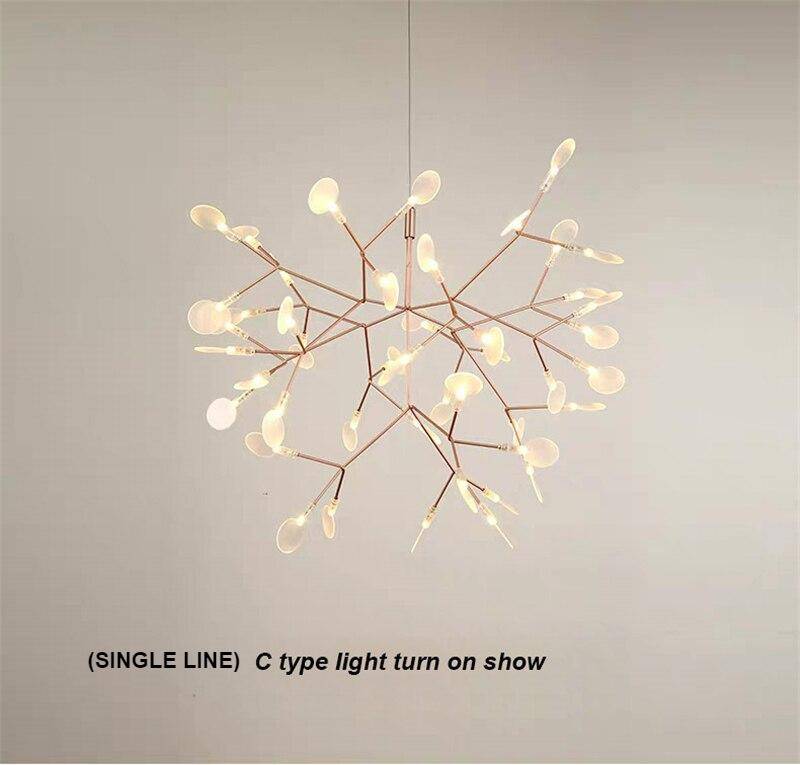 Living Room Chandelier Art Hanging Nordic Modern Kitchen Dining Room Firefly Lamp Rose Gold/Black/Champagne Gold Round Indoor