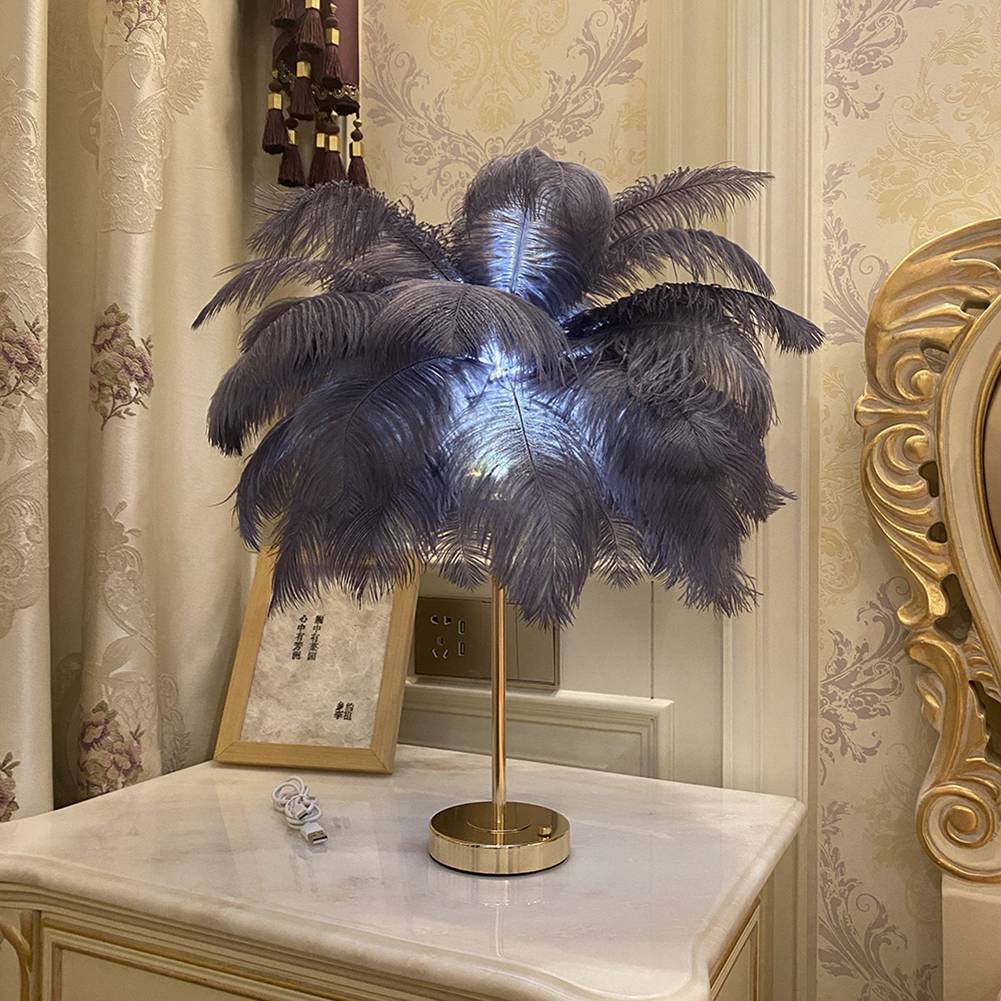 2022 New Touch Control Table Feather Lamp For Wedding Bedroom Decoration LED Desk Lamp With Feathers USB Power/Rechargeable Desk & Table Lamps