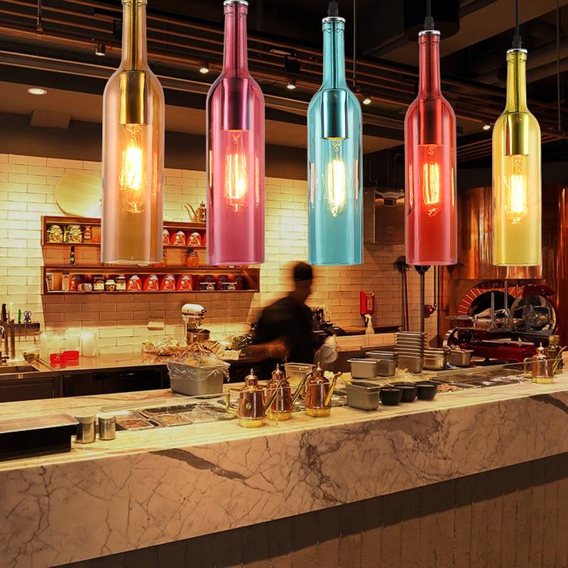 Industrial Style Retro Chandelier Personality Creative Bar Table Wine Bottle Lamp Restaurant Cafe Clothing Store Decoration Pendant Lights