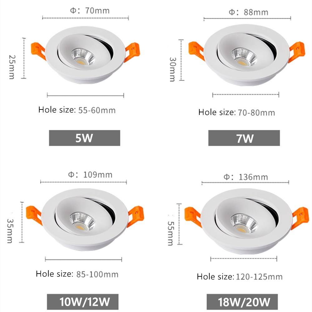 Spot Led Downlight Recessed Ceiling Lamp 5W 7W 12W Dimmable white black Indoor Led Spot Light 360° Adjustable For Living Room LED Ceiling Downlights