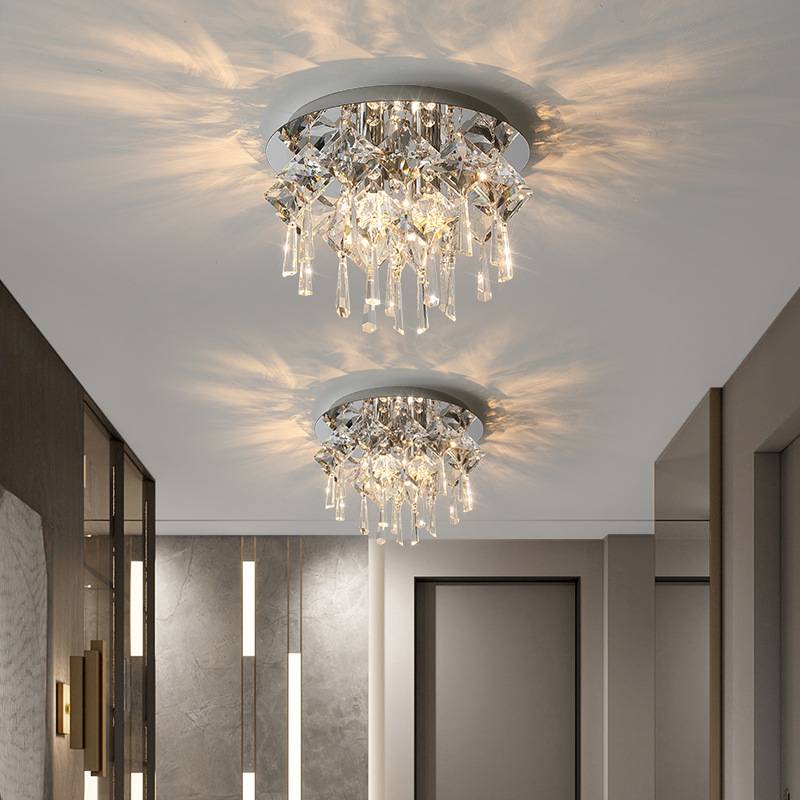 Luxury Modern Bedroom K9 Crystals E14 Ceiling Lamp Chrome Steel Led Ceiling Lights Art Deco Indoor Lighting Fixtures Lamp LED Ceiling Downlights