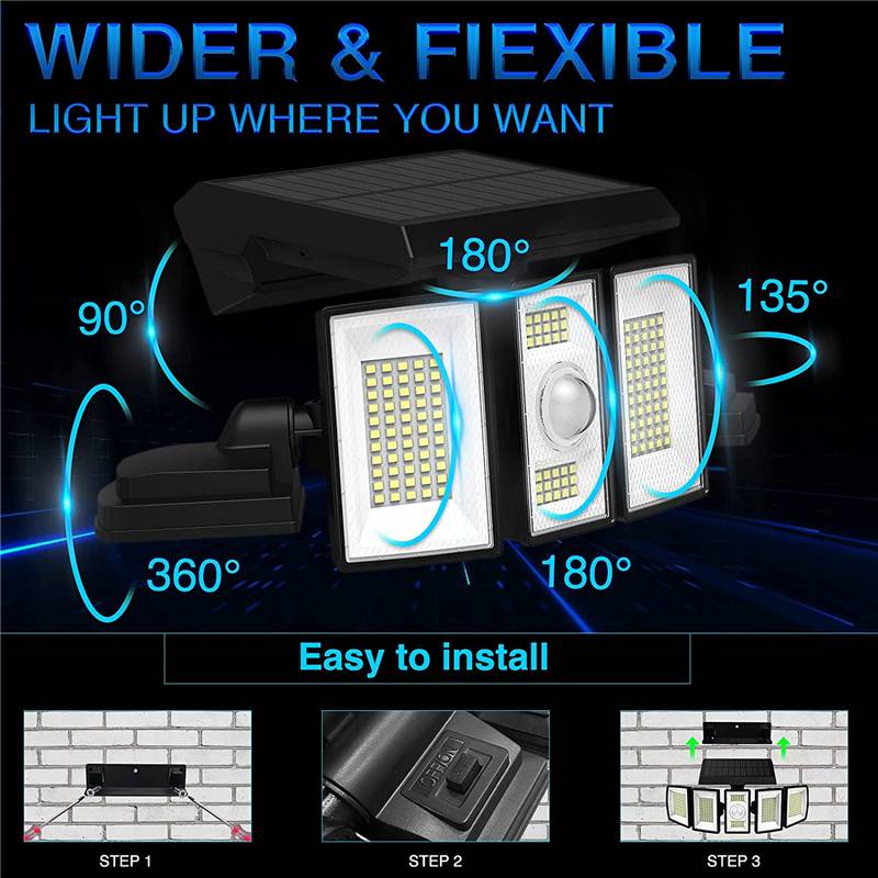 Solar Lights Outdoor Motion Sensor 300 LED 7000K 5 Levels Brightness 3 Lighting Modes 360° Angle Waterproof Security Flood Light Outdoor Landscape Lightings