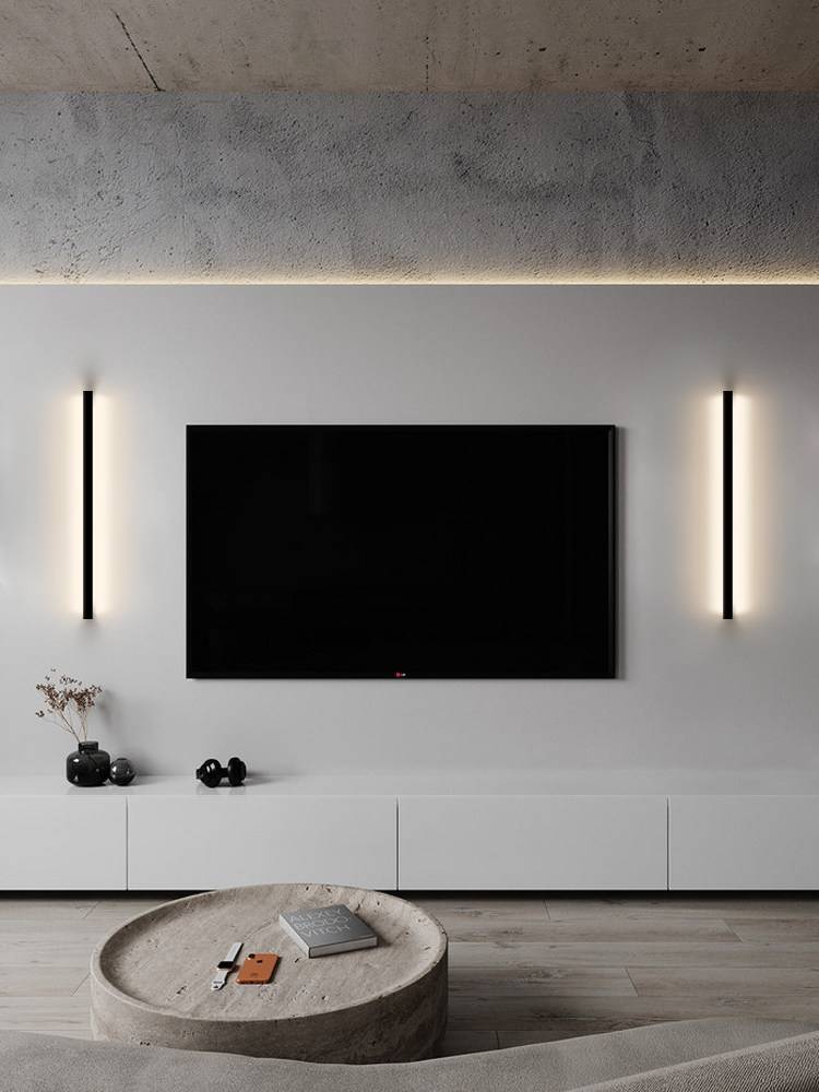 Black LED bedroom bedside wall lamp minimalist living room aisle sofa background wall ceiling lamp one word long Wall Lamps (Indoor)