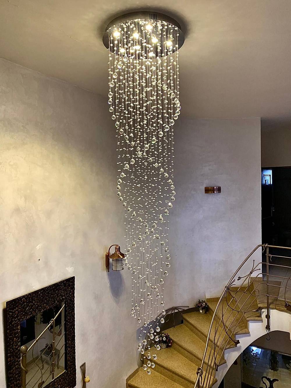 Modern LED Crystal Chandeliers Light Fixture for Staircase Stair Lights Luxury Hotel Villa Vanity Bedroom Hanging Lamp Chandeliers