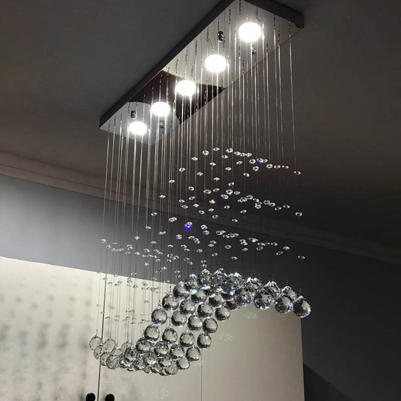 Modern LED Rectangle Living Room K9 Crystal Chandeliers Light Fixtures for Cafe Office Indoor Home Lamp Fixtures Chandeliers