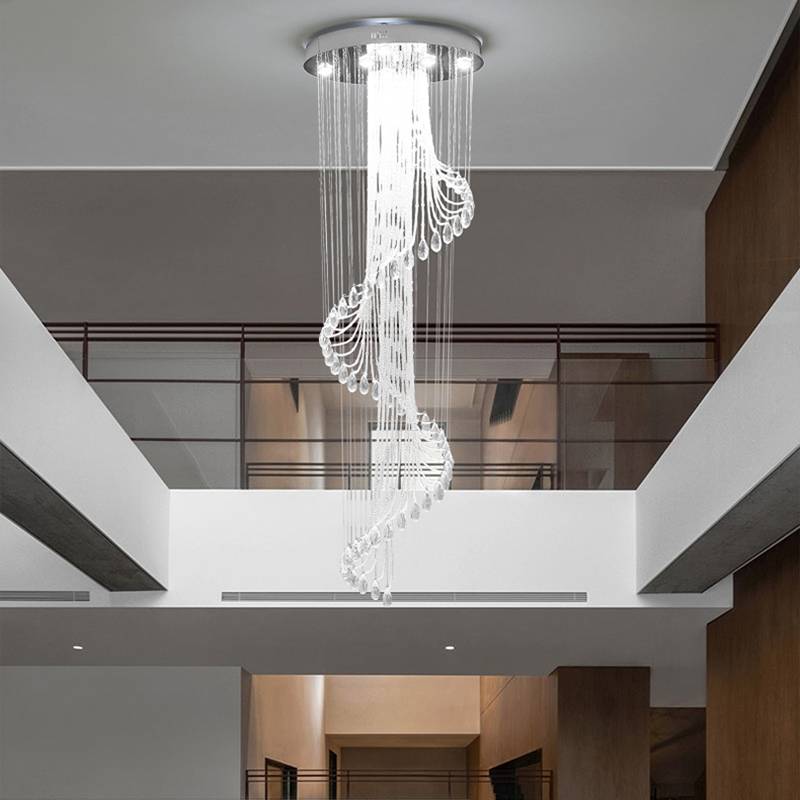 Modern Luxury Large Crystal Chandelier K9 Crystal Stair Spiral Light Fixtures Creative LED Chandeliers Lamp Hotel Villa Chandeliers