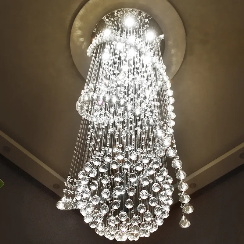 Long Crystal Chandelier For Staircase Luxury Design Cristal Lamp Modern Home Decor Indoor Lighting Living Room LED Light Fixture Vanity Lights