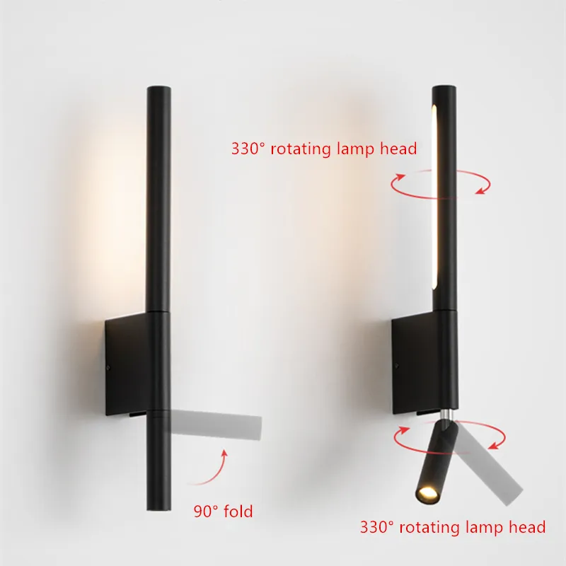 Bedside wall lamp 330 degree rotation adjustable wall lamp reading light with switch minimalist Nordic hotel room master bedroom Wall Lamps (Indoor)