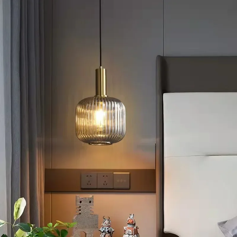 Nordic Vintage Colorful Glass Striped Chandelier For Dining Room Kitchen Island Pendant Light Bedroom Bedside Hanging Lamp Pendant Lights