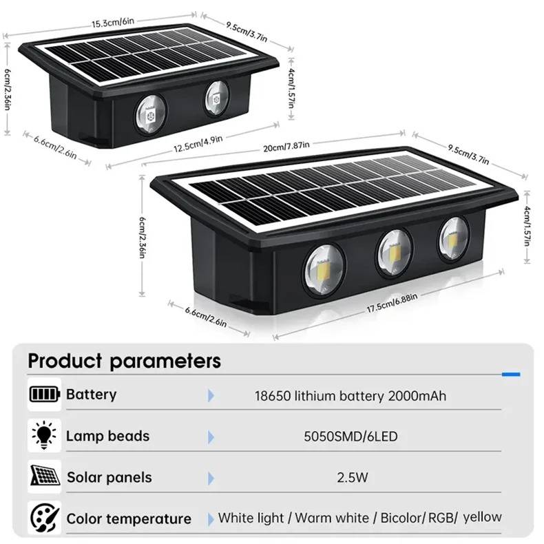 Solar Up and Down Wall Lights Deck Pathway Lights Exterior Wall Lamps Outdoor Landscape Lightings Solar Powered Security Lights