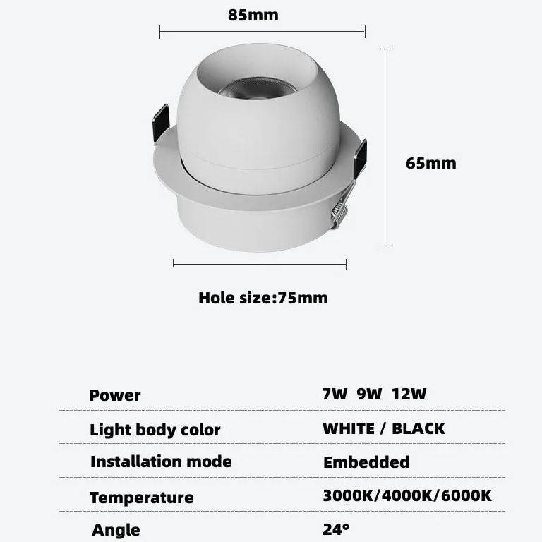 Spherical Angle Adjustable Spotlights LED Ceiling Downlights