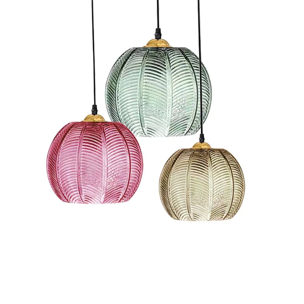 Ribbed Colorful Glass Ball Pendant Light Pendant Lights